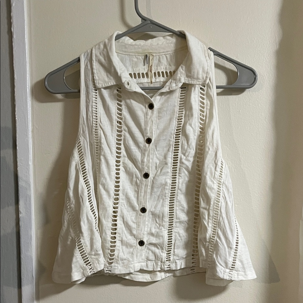 Free People Cream Sleeveless Button-Up Blouse Women’s Small
